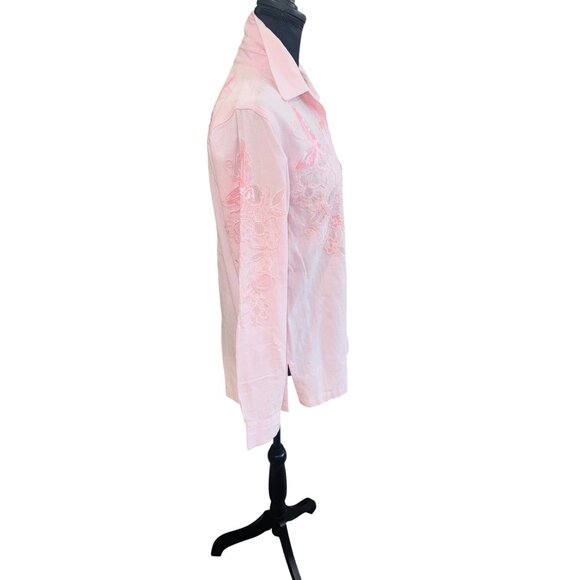 VTG Western Quacker Factory Pink Cut Out Sequin Shirt Butterfly Coastal Cowgirl - Picture 5 of 10